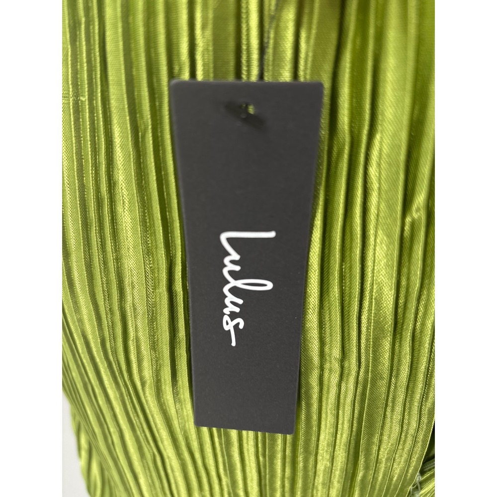 Lulus Gwenny Lime Green Plisse Halter Neck Maxi Dress Glam Evening Formal Size M - Picture 10 of 13